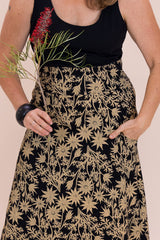 Stretch Maxi Skirt - Straw Flannel Flower