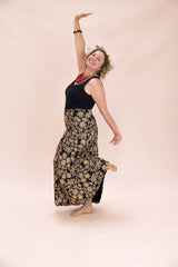 Stretch Maxi Skirt - Straw Flannel Flower