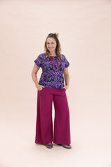 Hot Rose Linen Viscose Wide-Leg Sidewalk Pants