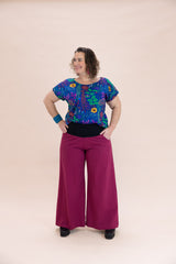 Hot Rose Linen Viscose Wide-Leg Sidewalk Pants