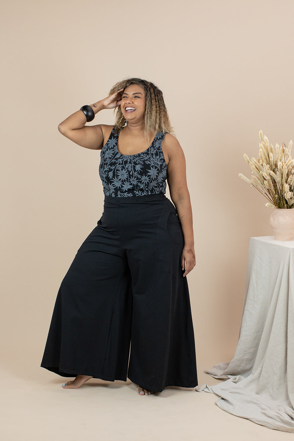 Organic Stretch Wide Leg Pants - Black