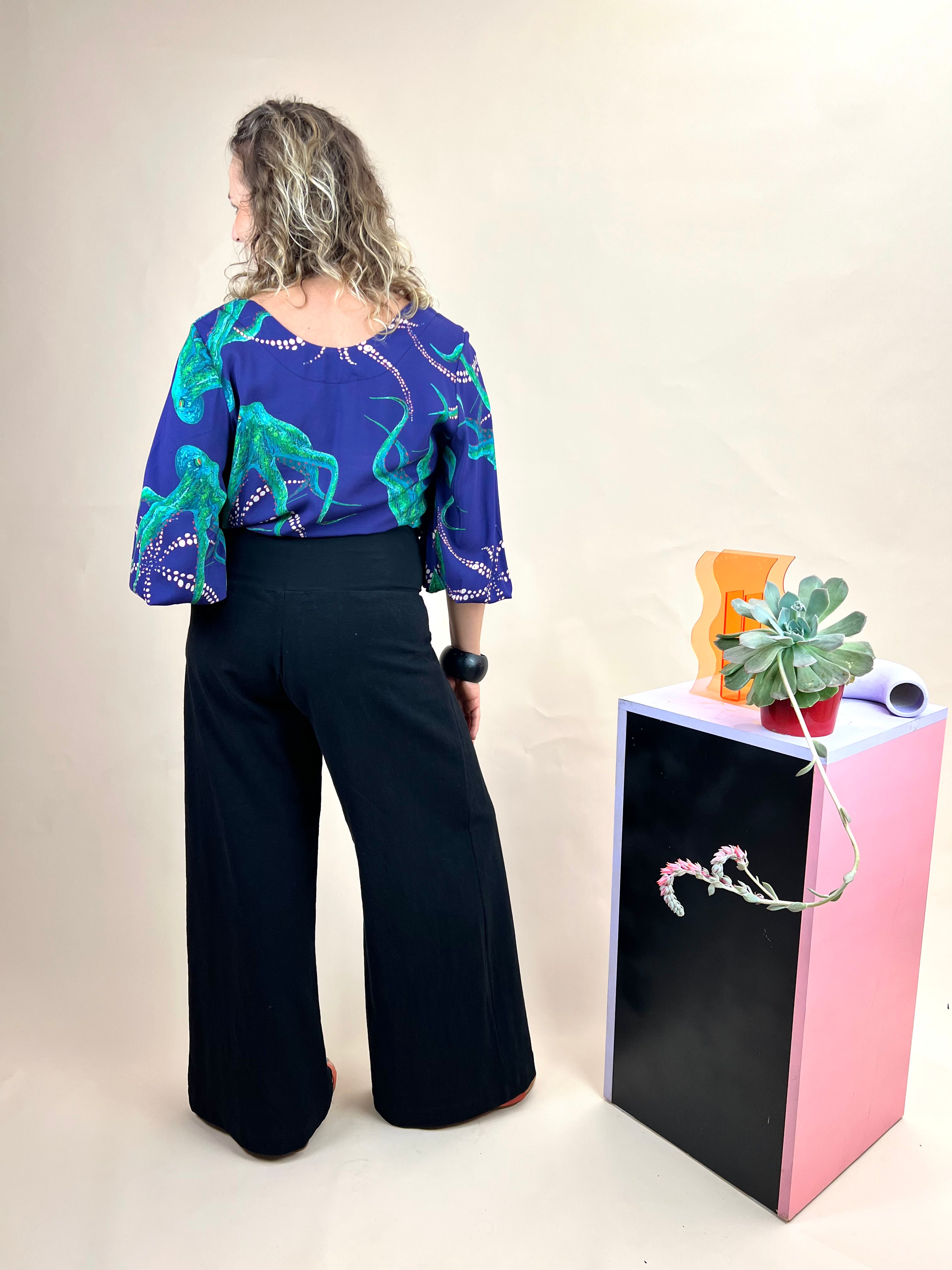 Sidewalk Pants - Black Linen/Viscose (14)