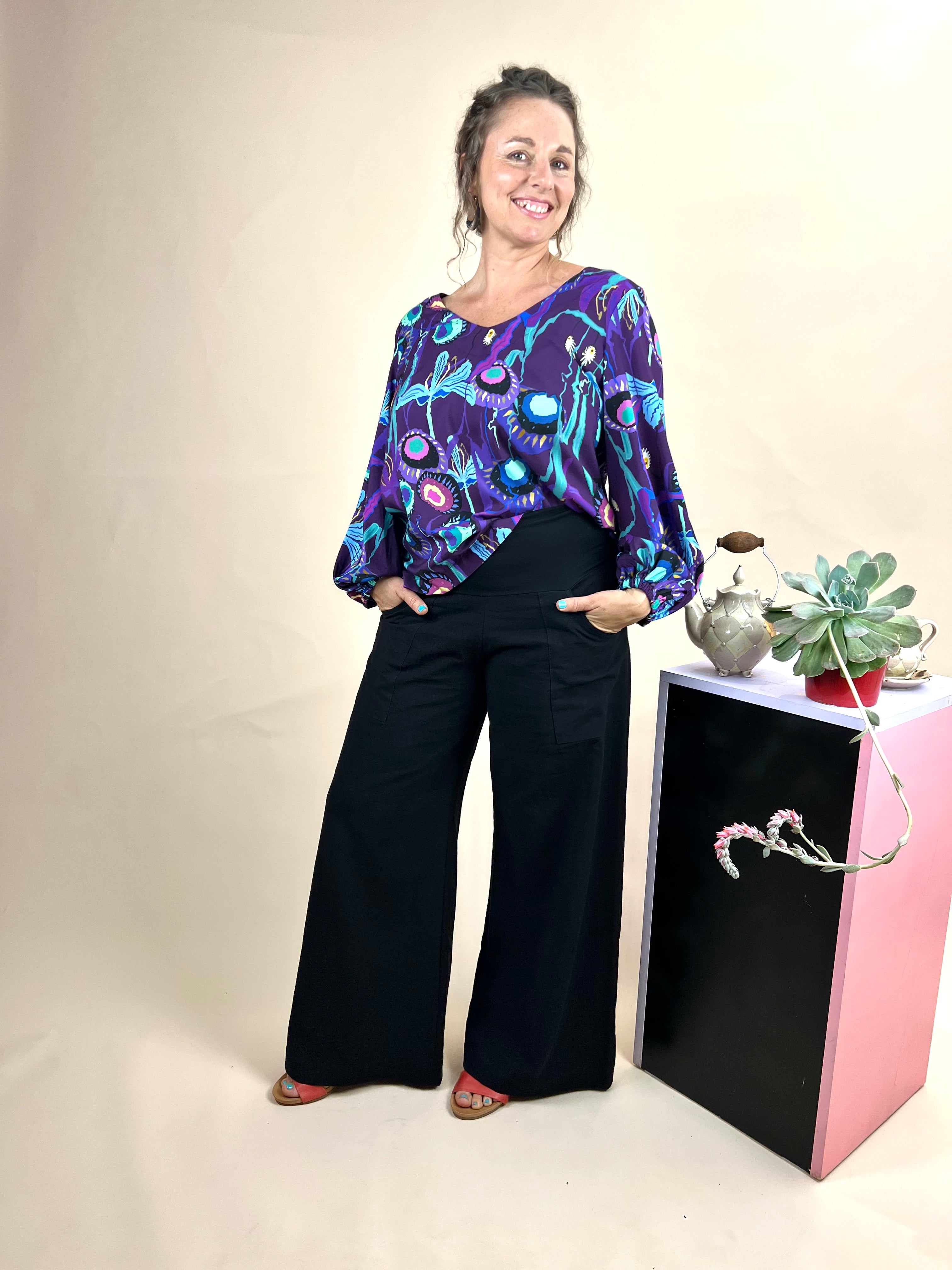 Sidewalk Pants - Black Linen/Viscose (14)