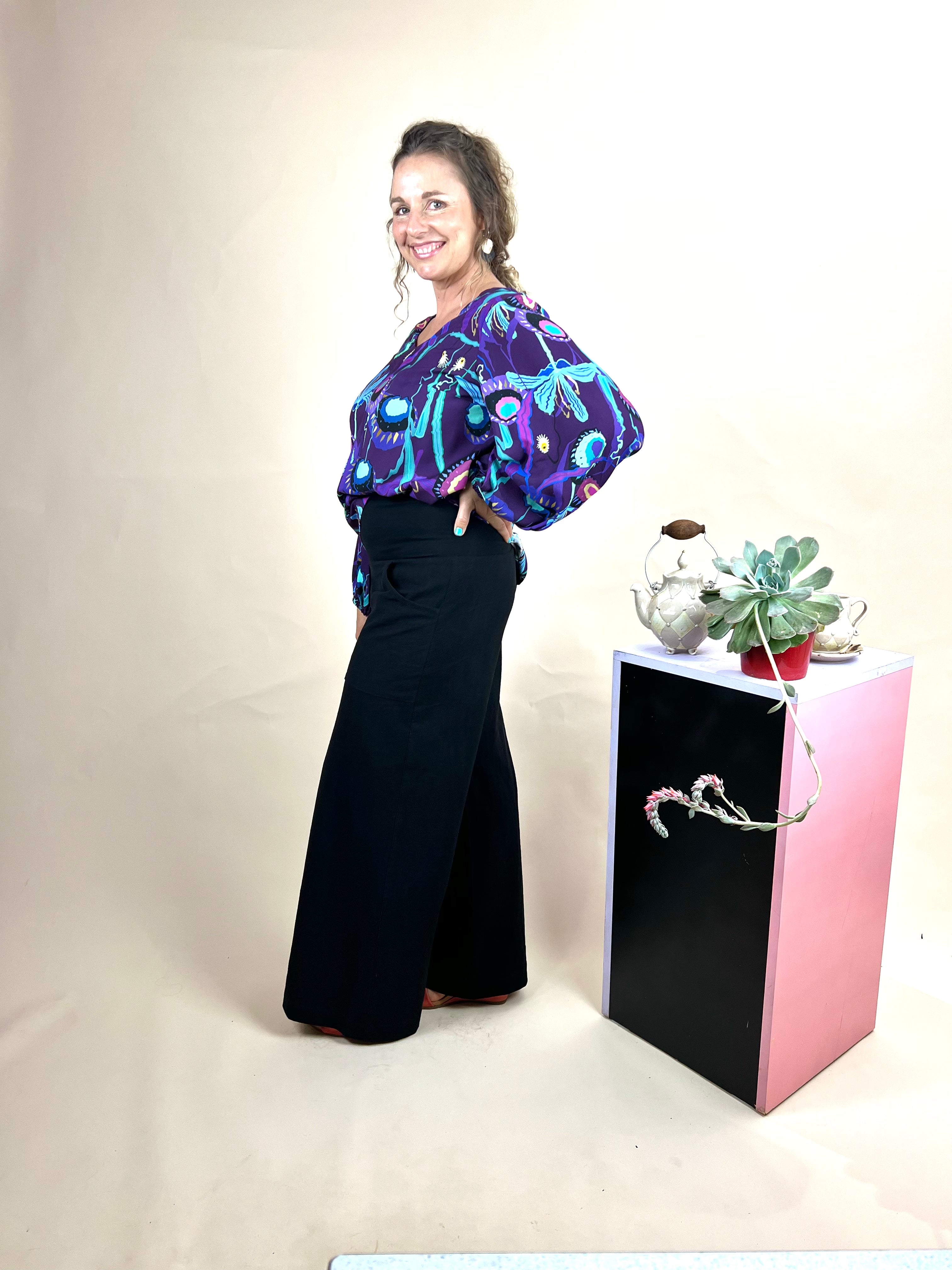 Sidewalk Pants - Black Linen/Viscose (14)