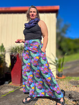 Stretch Maxi Skirt - Dark Coral Garden