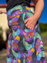 Stretch Maxi Skirt - Dark Coral Garden