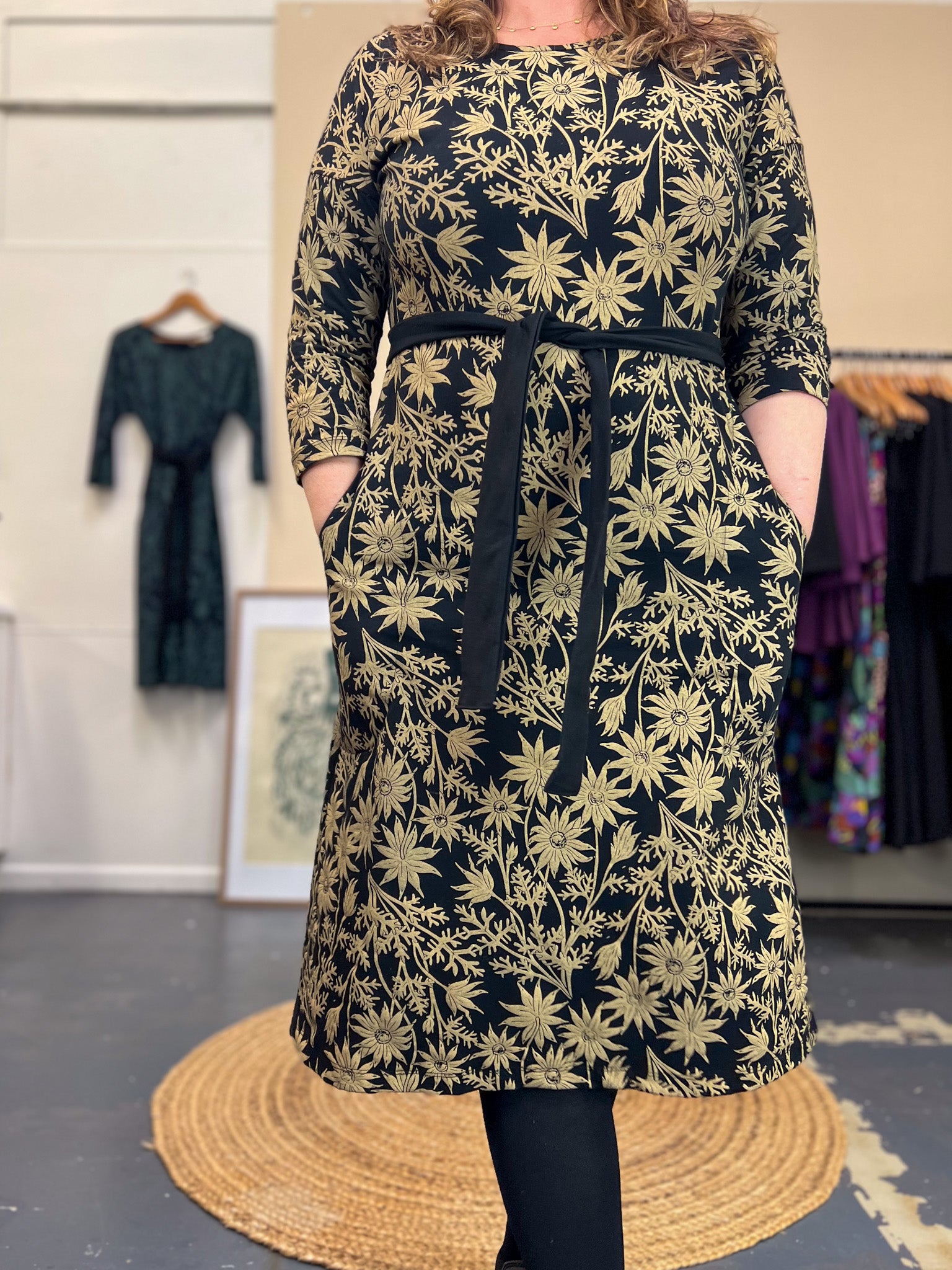 Ziggy Dress Stretch Cotton - Straw Flannel Flower