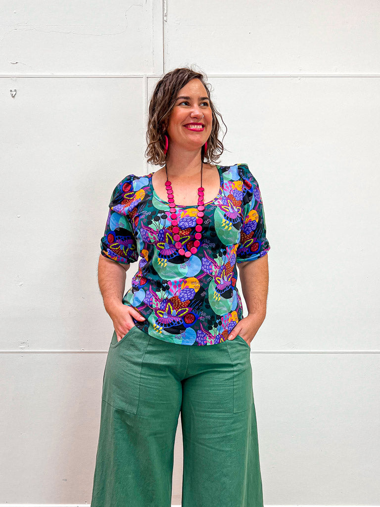 Stretch Ash Top – Dark Coral Garden Organic Cotton