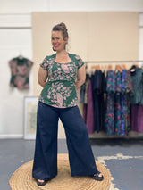 Deep Navy Japanese Cotton Wide-Leg Sidewalk Pants
