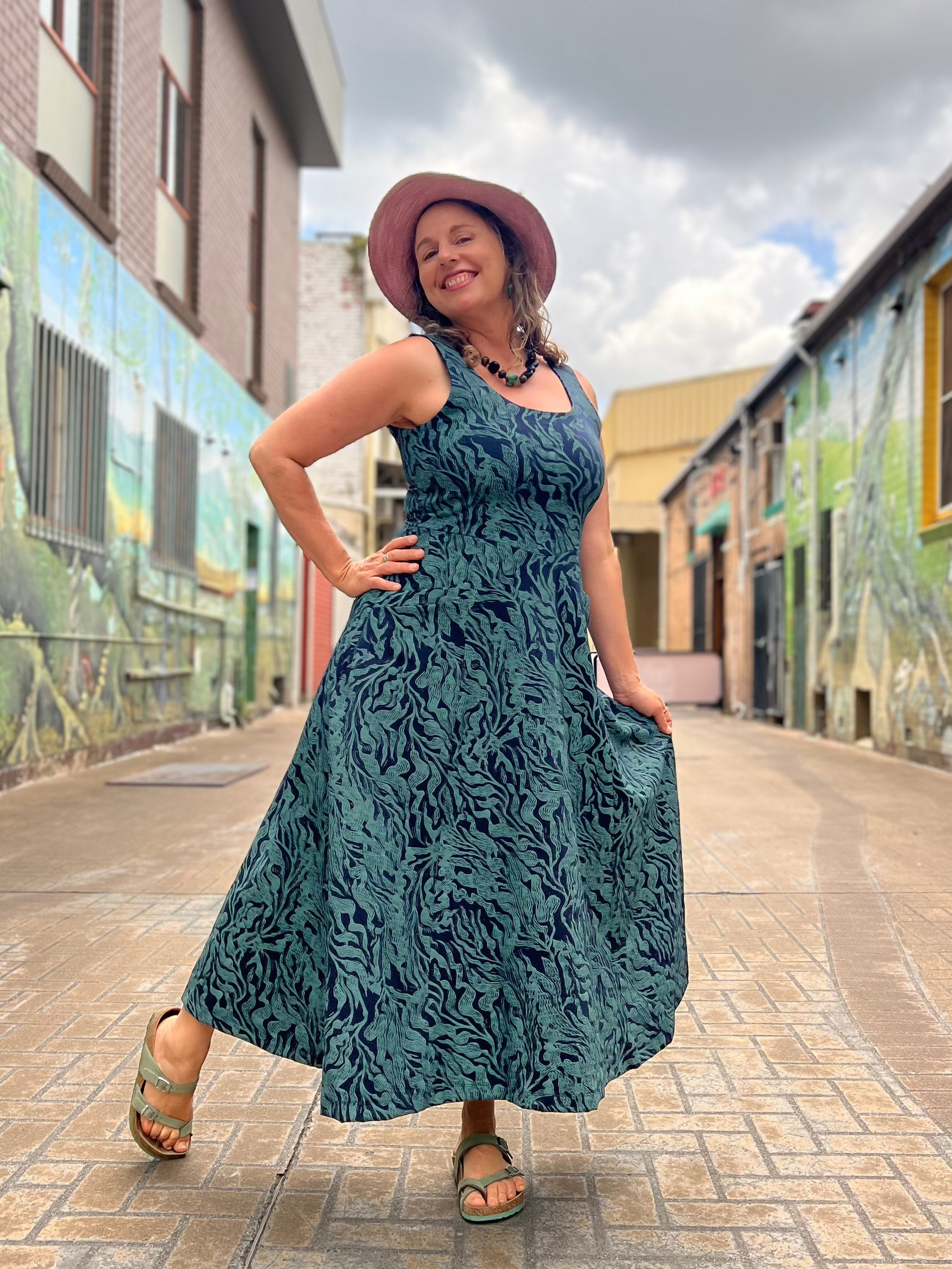 Flow Dress Stretch Cotton - Kelp Garden
