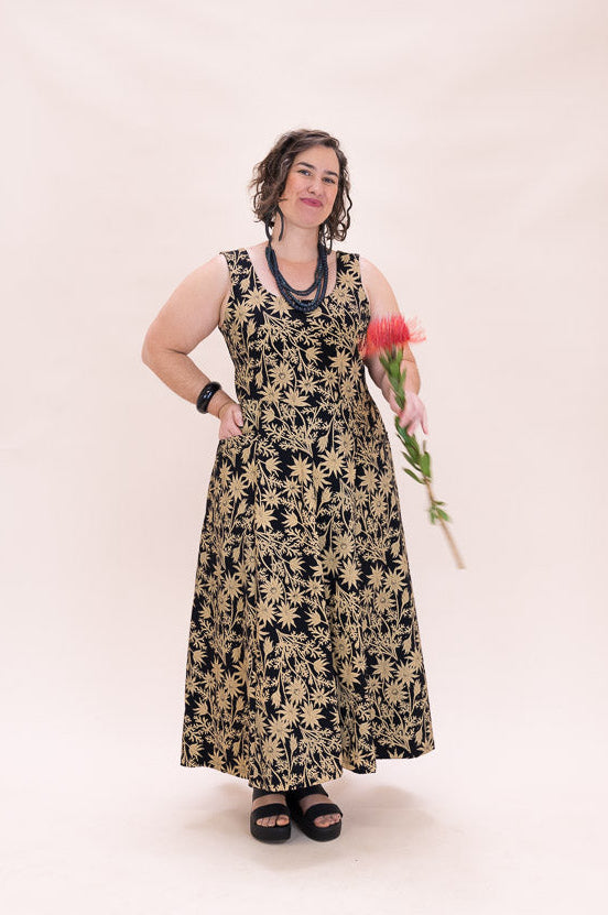 Flow Dress Stretch Cotton - Straw Flannel Flower