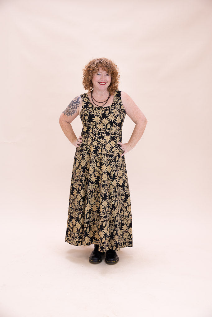 Flow Dress Stretch Cotton - Straw Flannel Flower