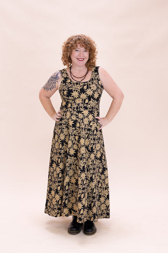 Flow Dress Stretch Cotton - Straw Flannel Flower
