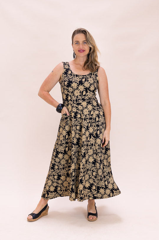 Flow Dress Stretch Cotton - Straw Flannel Flower