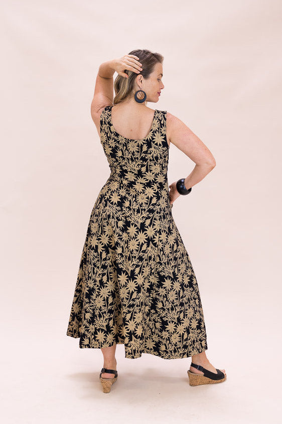 Flow Dress Stretch Cotton - Straw Flannel Flower