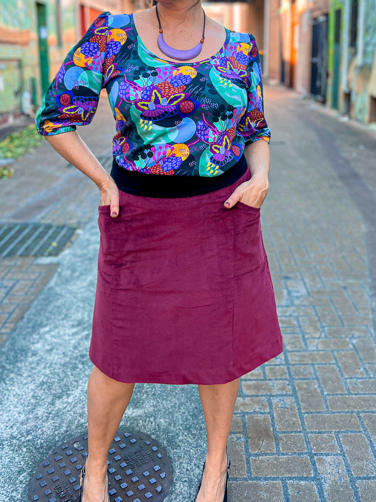 Gahnia Skirt Raspberry Stretch Corduroy