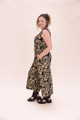 Pull On Stretch Jumpsuit - Straw Flannel Flower