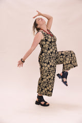 Pull On Stretch Jumpsuit - Straw Flannel Flower