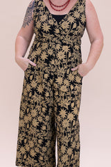 Pull On Stretch Jumpsuit - Straw Flannel Flower