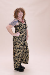 Pull On Stretch Jumpsuit - Straw Flannel Flower