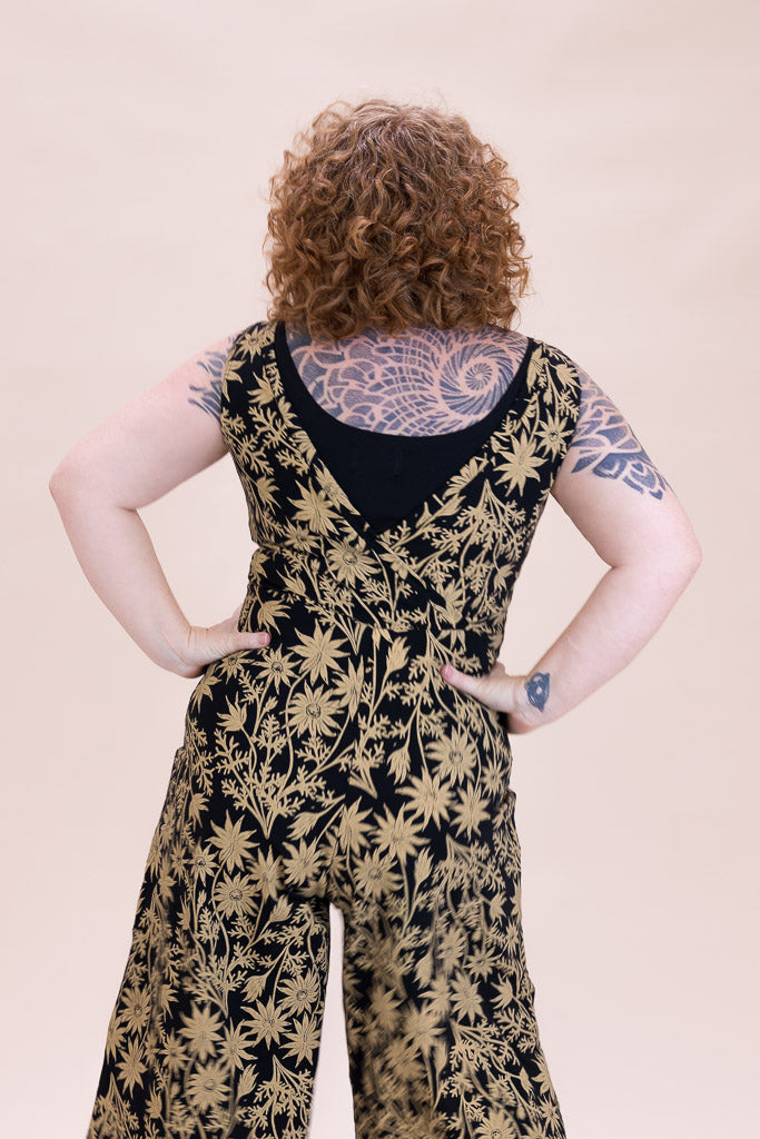 Pull On Stretch Jumpsuit - Straw Flannel Flower