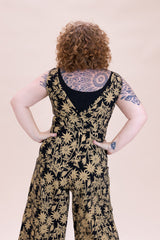 Pull On Stretch Jumpsuit - Straw Flannel Flower