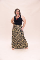 Stretch Maxi Skirt - Straw Flannel Flower
