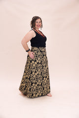Stretch Maxi Skirt - Straw Flannel Flower