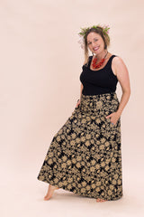 Stretch Maxi Skirt - Straw Flannel Flower