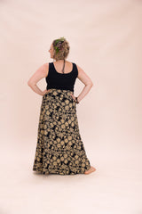 Stretch Maxi Skirt - Straw Flannel Flower