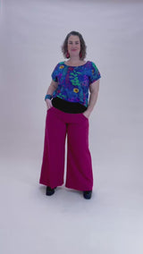Hot Rose Linen Viscose Wide-Leg Sidewalk Pants