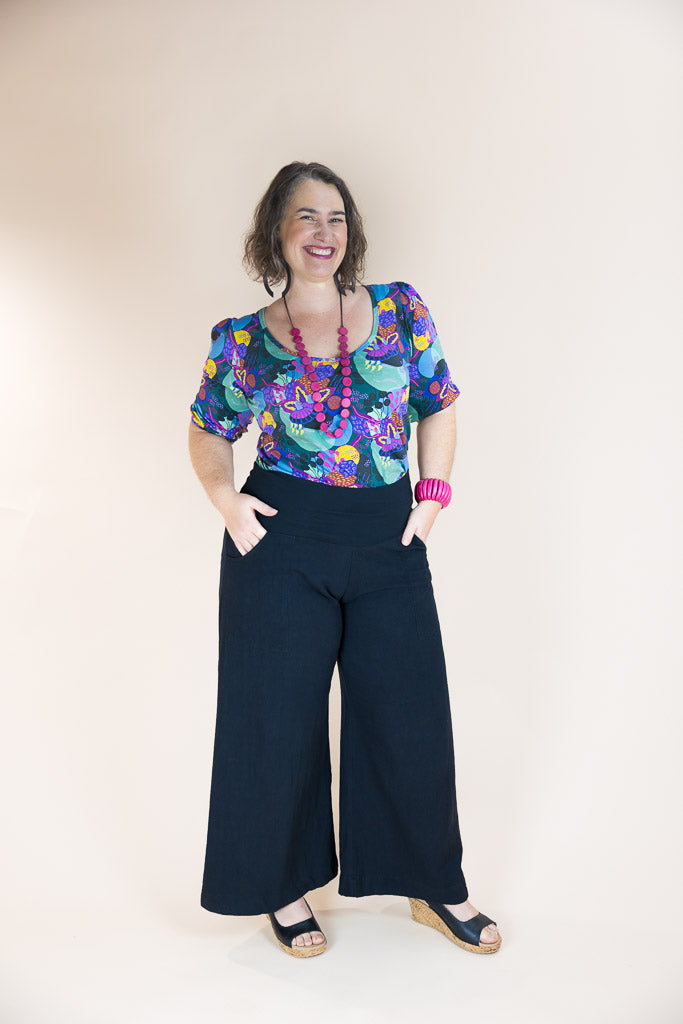Women’s Black Linen Wide-Leg Sidewalk Pants – Ethical Everyday Comfort