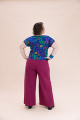 Hot Rose Linen Viscose Wide-Leg Sidewalk Pants