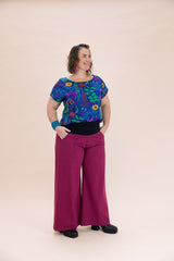 Hot Rose Linen Viscose Wide-Leg Sidewalk Pants