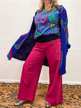 Hot Rose Linen Viscose Wide-Leg Sidewalk Pants