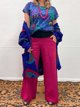 Hot Rose Linen Viscose Wide-Leg Sidewalk Pants