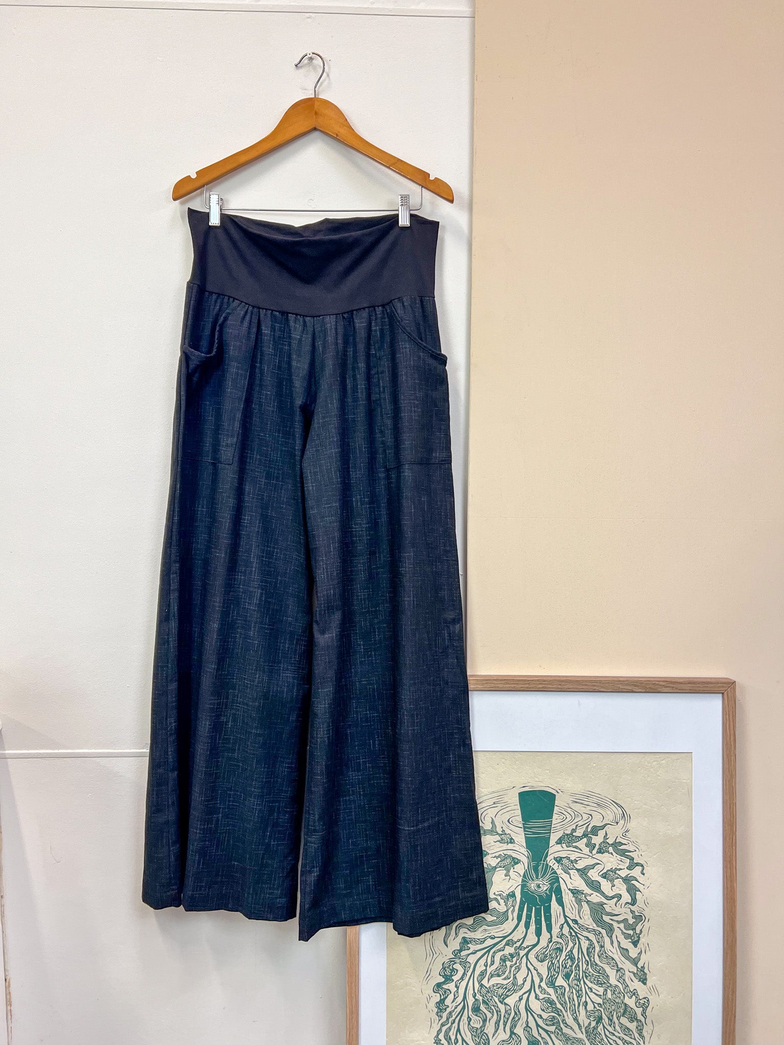 Black Japanese Cotton Wide-Leg Sidewalk Pants