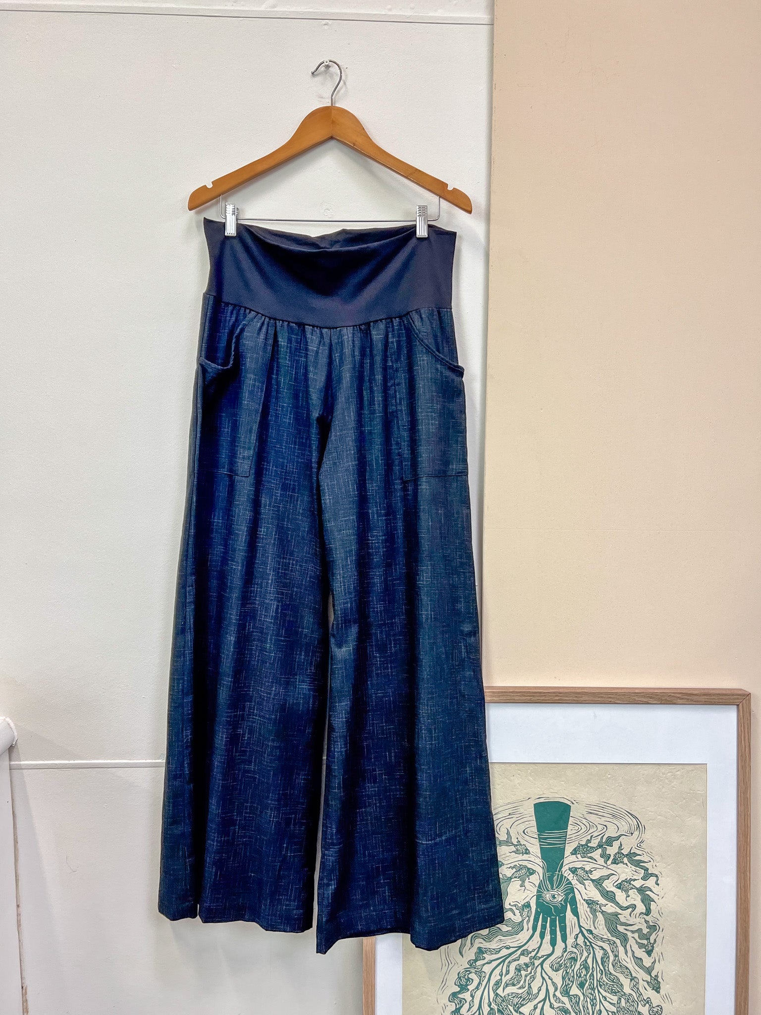 Black Japanese Cotton Wide-Leg Sidewalk Pants