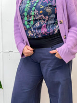 Navy Linen Viscose Wide-Leg Sidewalk Pants