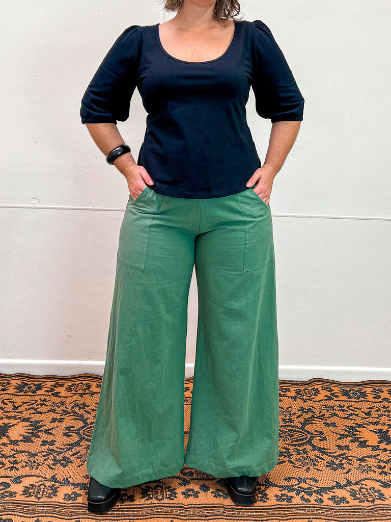 Spearmint Linen Viscose Wide-Leg Sidewalk Pants