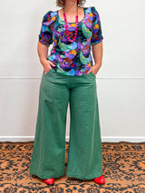 Spearmint Linen Viscose Wide-Leg Sidewalk Pants