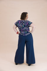Navy Linen Viscose Wide-Leg Sidewalk Pants