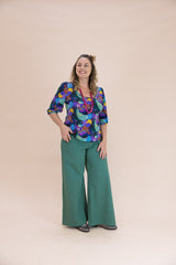 Spearmint Linen Viscose Wide-Leg Sidewalk Pants