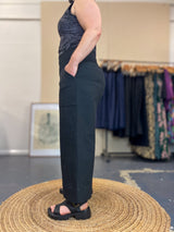 Black Linen-Cotton Cropped Verge Pants