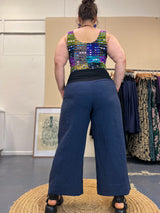 Navy Linen Cropped Verge Pants