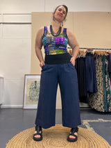 Navy Linen Cropped Verge Pants