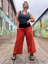 Persimmon Linen-Cotton Cropped Verge Pants