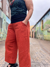 Persimmon Linen-Cotton Cropped Verge Pants