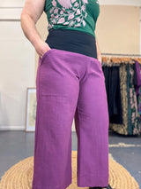 Purple Linen-Cotton Cropped Verge Pants