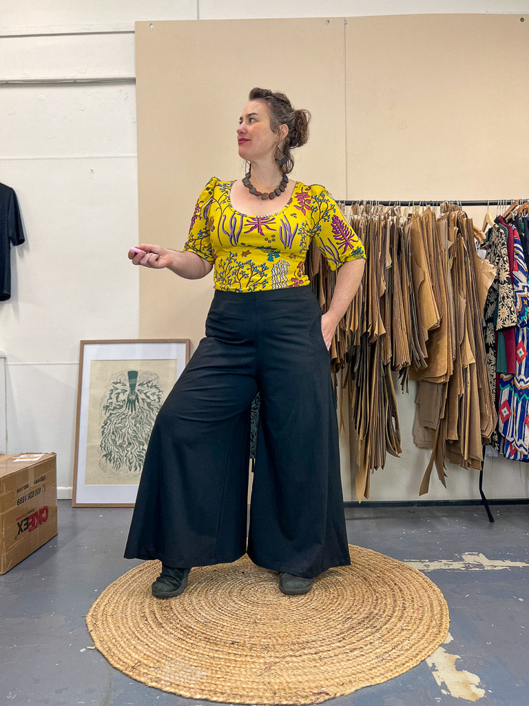 Wide Leg Pants Black - Stretch Organic Cotton